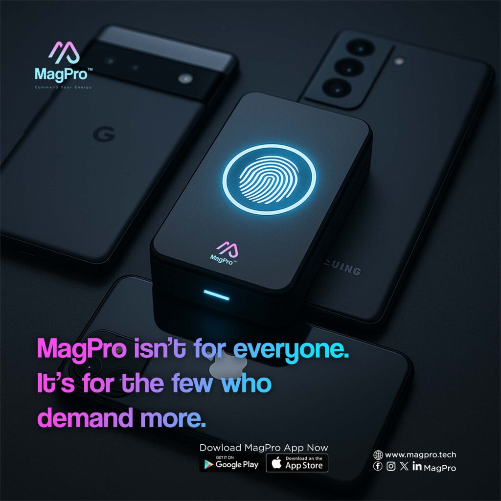 MagPro wireless power banks on 3 high-end smartphones, illustrating the exclusive branding by invollv.